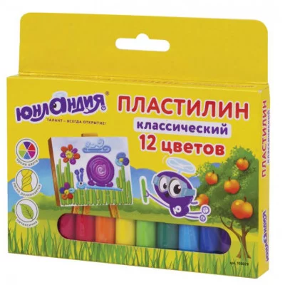Пластилин классический ЮНЛАНДИЯ "ЮНЛАНДИК-ЖИВОПИСЕЦ", 12 цветов, 240 г, ВЫСШЕЕ КАЧЕСТВО, 105029