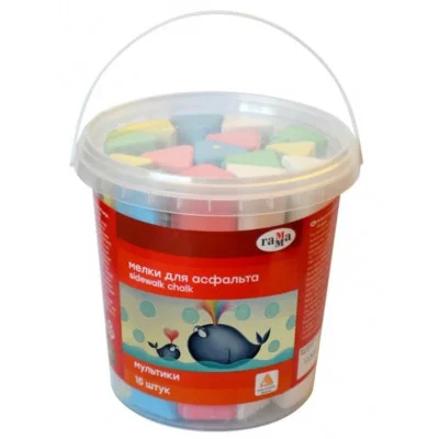 Мелки для асфальта Гамма "Мультики", цветные, 15шт., треугольные, пластиковое ведро 353238