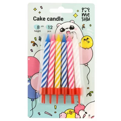 Свечи для торта с держателями MESHU "Мини", 2-х цветные, 8см, 12шт 364820
