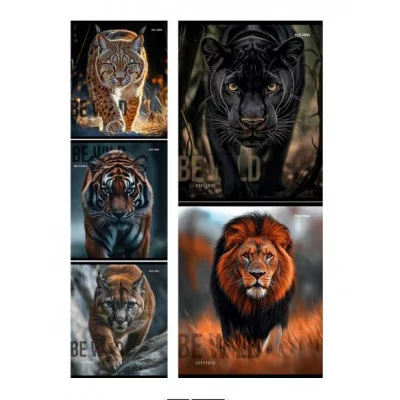 Тетрадь КЛЕТКА 48л. ДИКИЕ КОШАЧЬИ (48-4335) (цветная мелов. обл. лён) 48-4335