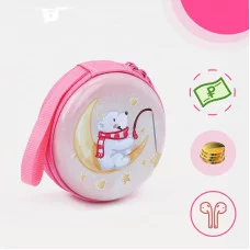 Кошелек дет 13-01-07, 7*3,3*7 см, круглый, на молнии, "Мишка на луне", розовый   9579850