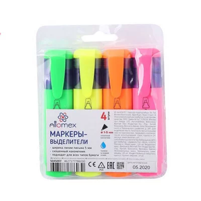 Маркеры в наборе текстовыделители 04цв корпус плоский 1-5мм (ж/з/р/о) е/п ATTOMEX 5045007 298316
