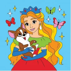 Холст с красками 15х15 см. Принцесса и корги (Арт. Х-4966)