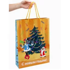 Пакет подар. с глянц.лам. 32 4*44,5*10 2см(XL)"Заяц и волк у ёлки" 157г Ну-Погоди! ППК-2926