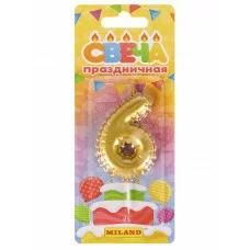 Свеча для торта "Воздушный шарик", золотая. Цифра "6" C-7254