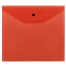 Папка-конверт на кнопке СТАММ А5+, 120мкм, пластик, прозрачная, красная 355655