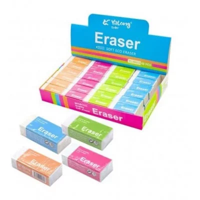 Ластик Yalong "Неоновое ассорти", синтетический каучук, прямоугольный, цвет ассорти, 40х17х12 мм