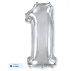 Шар (40\'\'/102 см) Цифра, 1, Серебро, 1 шт. в уп. B901761P