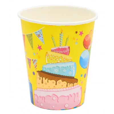 Стаканы бумажные Весёлого Дня Рождения! (255 мл,6 шт) еврослот, ПФ 6  ЕВ-4443