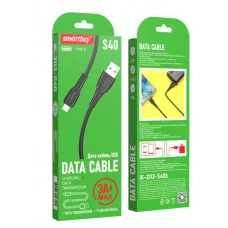 Кабель Smartbuy S40, USB - Type-C, 3A output, 1м, черный 376310