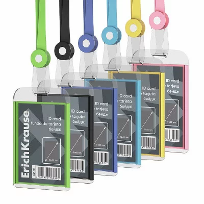 Бейдж вертикальный в комплекте с силиконовой лентой ErichKrause акриловый размер вставки 54х85 мм, ассорти, 62093