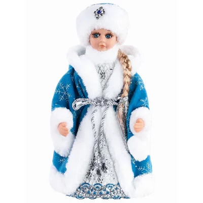 Сувенир музыкальный Внучка деда мороза в голубой шубе с мелодией 30 см Т-5551