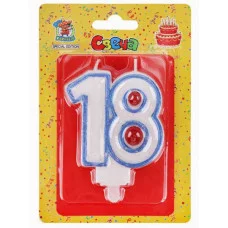 Свеча для торта. Значимые даты. Цифра 18 синяя С-2482