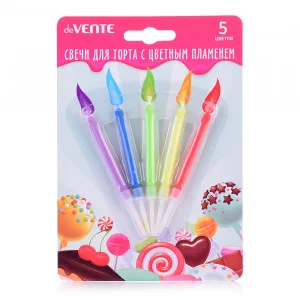 Набор свечей для торта "Color flame" 5 свечек с цветным огнём, размер свечки 5,5x0,5 см, с держателями, в картонном блистере 9060800