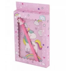 Подарочный блокнот в футляре 13,0 см * 18,0 см, гребень, Alingar, ламинация, ручка, 48 л., клетка, "Единорожка", розовый AL11755