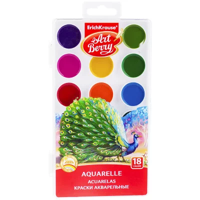 Акварель ArtBerry, 18 цветов, без кисти, с УФ защитой яркости, пластик, европодвес Erich Krause 244928