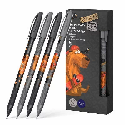 Ручка шариковая ErichKrause U-109 Stick&Grip Happy Capy 1.0, Ultra Glide Technology, цвет чернил синий 1шт 61101