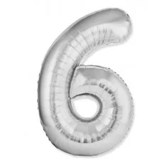 Шар (40\'\'/102 см) Цифра, 6 Slim, Серебро, 1 шт. 901916P