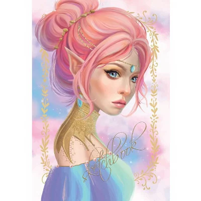 СКЕТЧБУК А5. ДЕВУШКА ЭЛЬФ (выб.лак, нежно-розовая резинка) 467-0-159-16181-3