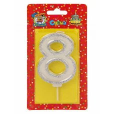 Свеча для торта с серебряной окантовкой (глиттер) Цифра 8 С-5962