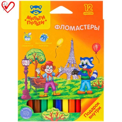 Фломастеры Мульти-Пульти "Енот во Франции", 12цв., смываемые, картон, европодвес Мульти-Пульти 240100