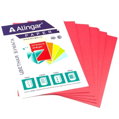 Бумага цветная для офиса А4, 50л. Интенсив Красный Alingar, 80г/м2, AL6749