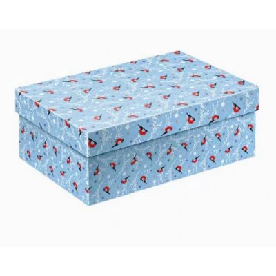 Коробка прямоугольная одинарная Снегири 38х26х9 КК-8334