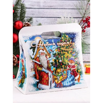 Коробка для конфет Сумка Дедушка Мороз и зверята "Собственная разработка" ПП-5247