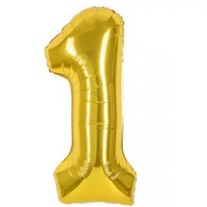 Шар (40\'\'/102 см) Цифра, 1, Золото, Металлик, 1 шт. в уп. 24081