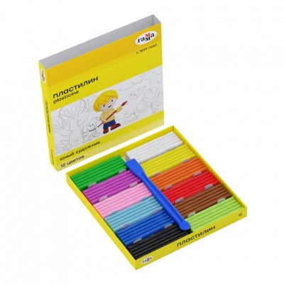 Пластилин Гамма "Юный художник", 12 цветов, со стеком, картон Гамма 298646