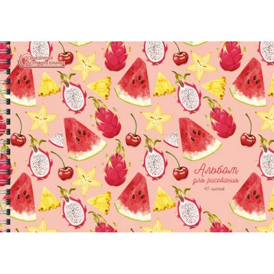 Альбом для рисования 40л Гребень мел картон твин лак многоуровневый конгрев 140г/м2 Экзотические фрукты АСК2Л402062