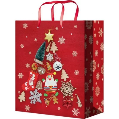 Optima Пакет подароч. с глянц. ламин. 14x20x6,5 см (MS) Ёлочная композиция на красном, 128 ПКП-5640