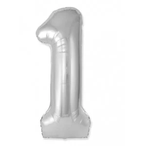 Шар (40\'\'/102 см) Цифра, 1 Slim, Серебро, 1 шт. 901911P