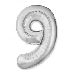 Шар (40\'\'/102 см) Цифра, 9 Slim, Серебро, 1 шт. 901919P
