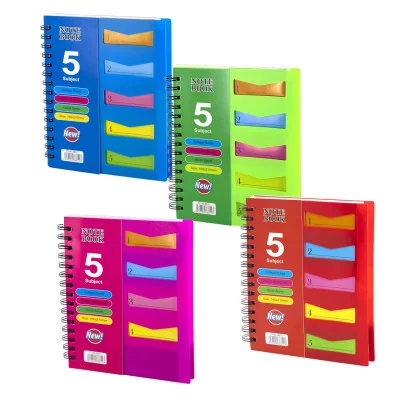 Тетрадь 120л., А5, клетка, Alingar, гребень, пластиковая обложка с инф. окнами, цветные пластиковые разделители, ассорти 4 цвета AL6016