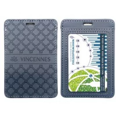 Обложка для проездного билета DC-817 серая "Vincennes" 2 кармана, А7, экокожа с тиснение 329220