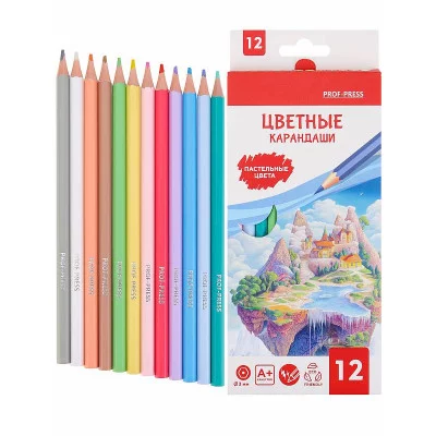 Карандаши цв. пастельные ЛЕТАЮШИЙ ОСТРОВ пластик,набор,гекс.12цв. (КЦ-3878) d=3мм, КЦ-3878