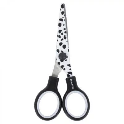 Ножницы BRAUBERG "Kid Series", 130 мм, с цветной печатью "Далматин", чёрно-белые, 232276