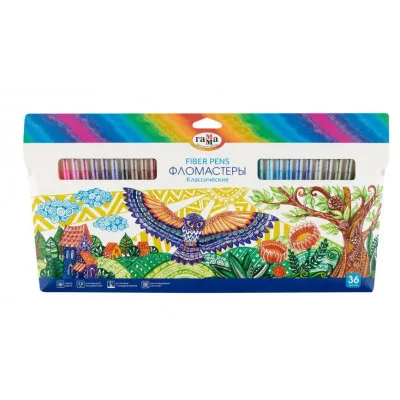 Фломастеры Гамма "Классические", 36цв., смываемые, картон. упак., европодвес 365435