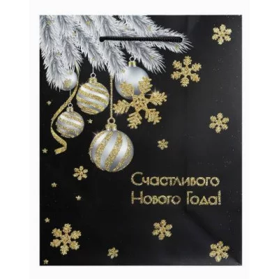 Dream cards Пакет подароч. с мат.лам. и глит. 18х23х10 см (M) Новогодние ветки 190г ППК-2304