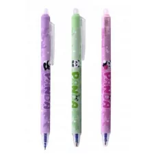 Ручка гелевая пиши-стирай, автоматическая Alingar "Панды", 0,5мм, синяя, игольчатый наконечник, круглый цветной пластиковый корпус, пласт. уп. AL11117