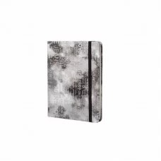 Записная книжка, А7, Alingar, 7БЦ, ПВХ (печать на мокром шелке), резинке, клетка, 96 л., "Трендовые надписи", серый 90144