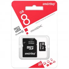 Карта памяти SmartBuy MicroSDHC 8GB, Class 10, скорость чтения 10Мб/сек (с адаптером SD) Smart Buy2
