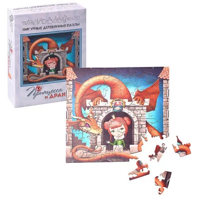 Фигурный деревянный пазл "Принцесса и Дракон" 8262