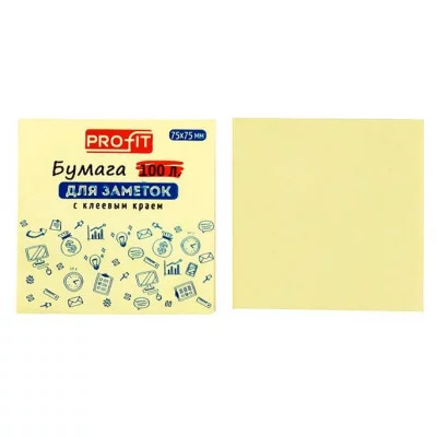 Бумага для заметок с клеевым краем ЖЕЛТАЯ ЗБ-5572 75х75 мм, 100л, ТМ Profit