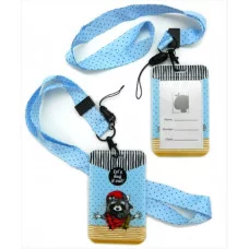 Обложка для проездного билета CY-69 голубая "Енотик" 1 карман, А7, пластик, с лентой (2/20/1000)   326634