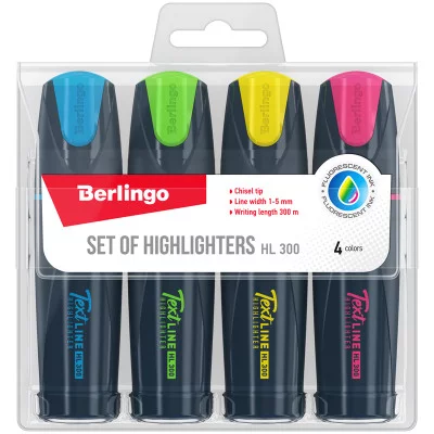 Набор текстовыделителей Berlingo "Textline HL300", 4цв., 1-5мм, европодвес 307914
