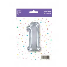 Шар (40\'\'/102 см) Цифра, 1, Серебро, 1 шт. в уп. B901761P