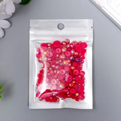 Декор для творчества пластик "Половинки бусин. Красный перламутр" d=3-10 мм, набор 10 гр   7459596