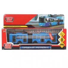 Машина металл свет-звук ГОРОДСКОЙ ТРОЛЛЕЙБУС 19 см, двер, синий, инерц Технопарк 306895